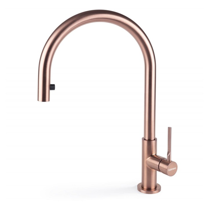 Baterie chiuveta FALMEC TREVI Round PVD Copper, Cu dus extractabil, Pivotanta, Monocomanda, Inox AISI 304