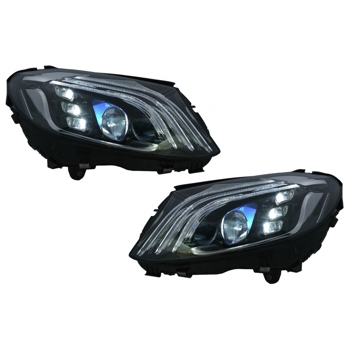 Full LED-es fényszóró készlet, amely kompatibilis a Mercedes C-osztály W205 S205 (2014-2020) LHD W222 Design modellel, 2 db