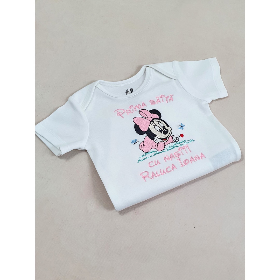 Body Bebe Prima Baita Personalizat Prin Broderie Minnie Alb Bumbac 100 56 Cm EMAG Ro