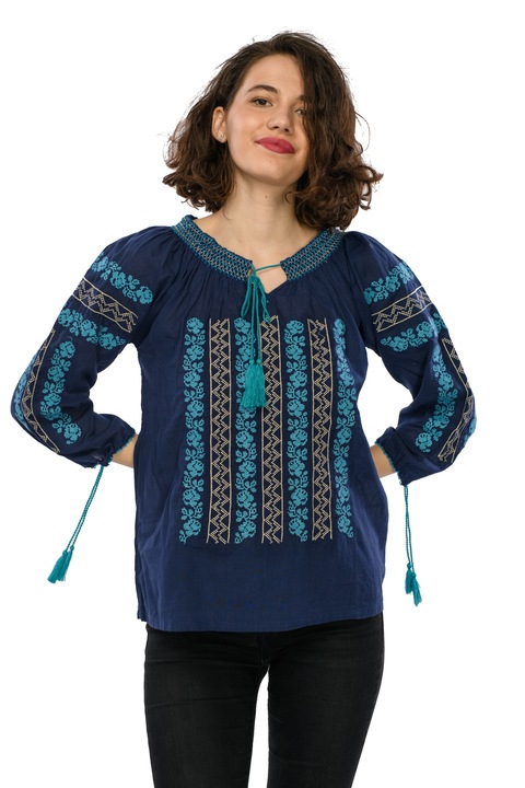 Bluza dama 1617 in stil traditional, cu broderie - 65497, Albastru