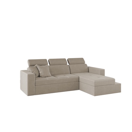 Coltar Paloma, extensibil, lada depozitare, tetiere reglabile, stofa, 245 x 164 x 96 cm, Crem