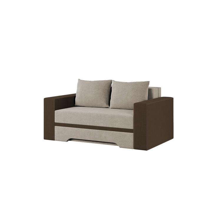 Canapea Ema, extensibila, lada depozitare, stofa, 164 x 103 x 80 cm, Crem / Maro