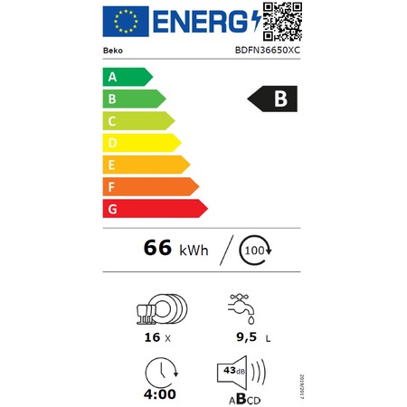 Masina de spalat vase Beko BDFN36650XC, 16 seturi, 11 programe, Motor ProSmart Inverter, Clasa B, HomeWhiz, Steam Gloss, AquaIntense, Extra Drying, 60 cm, Pearl Inox