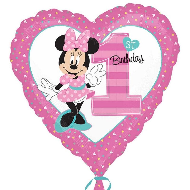 Balon folie inima Minnie 1st Birthday - 45cm, Amscan 34350
