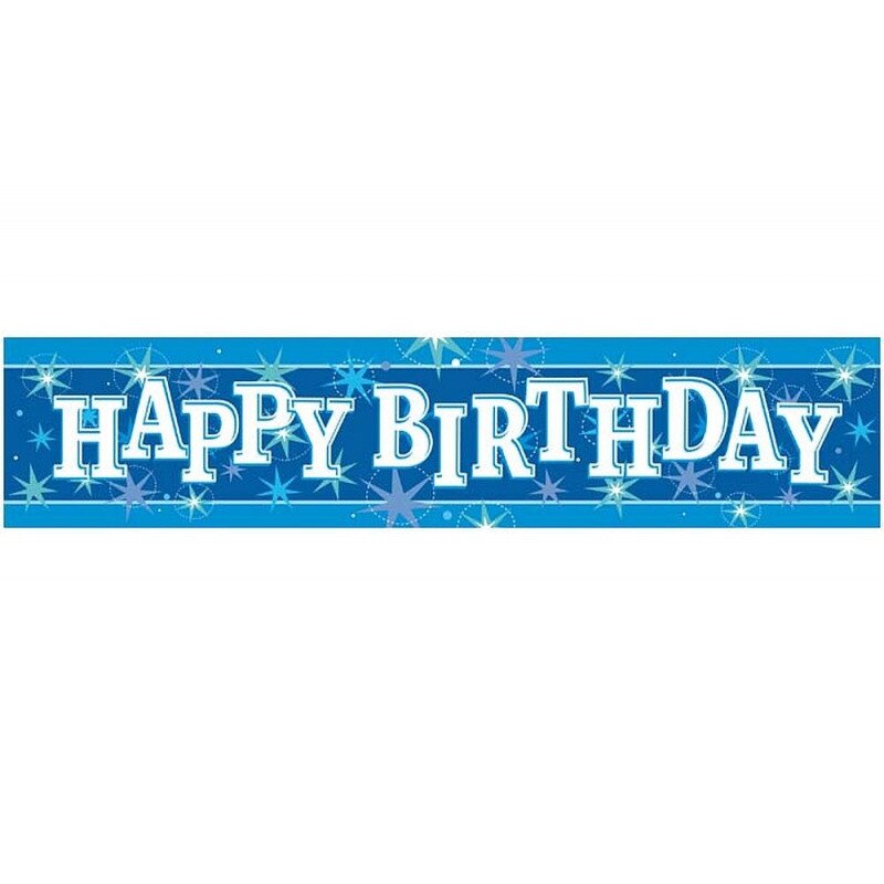 Banner decorativ albastru pentru petrecere 2.6m, Happy Birthday, Qualatex 45553, 1 buc