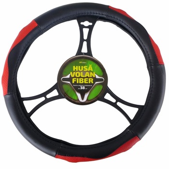 Husa volan RoGroup Fiber, piele ecologica, Rosu/Negru Husa volan RoGroup Fiber, piele ecologica, Rosu/Negru