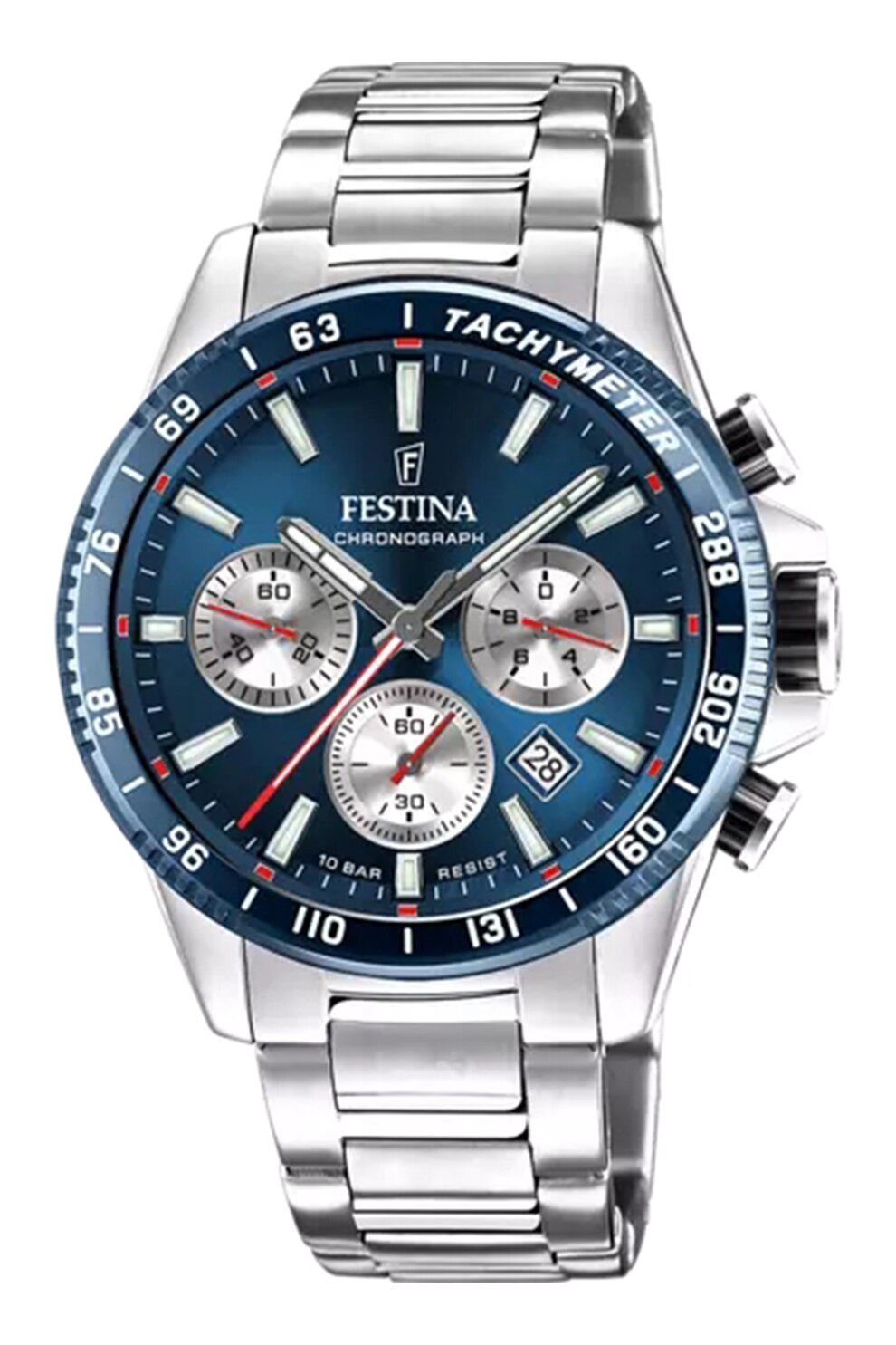 Festina, Ceas cronograf din otel inoxidabil, Argintiu