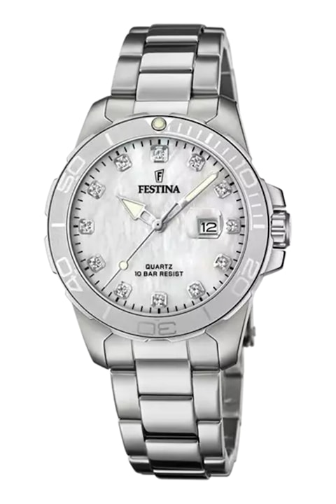 Festina, Часовник от неръждаема стомана с лого, Сребрист