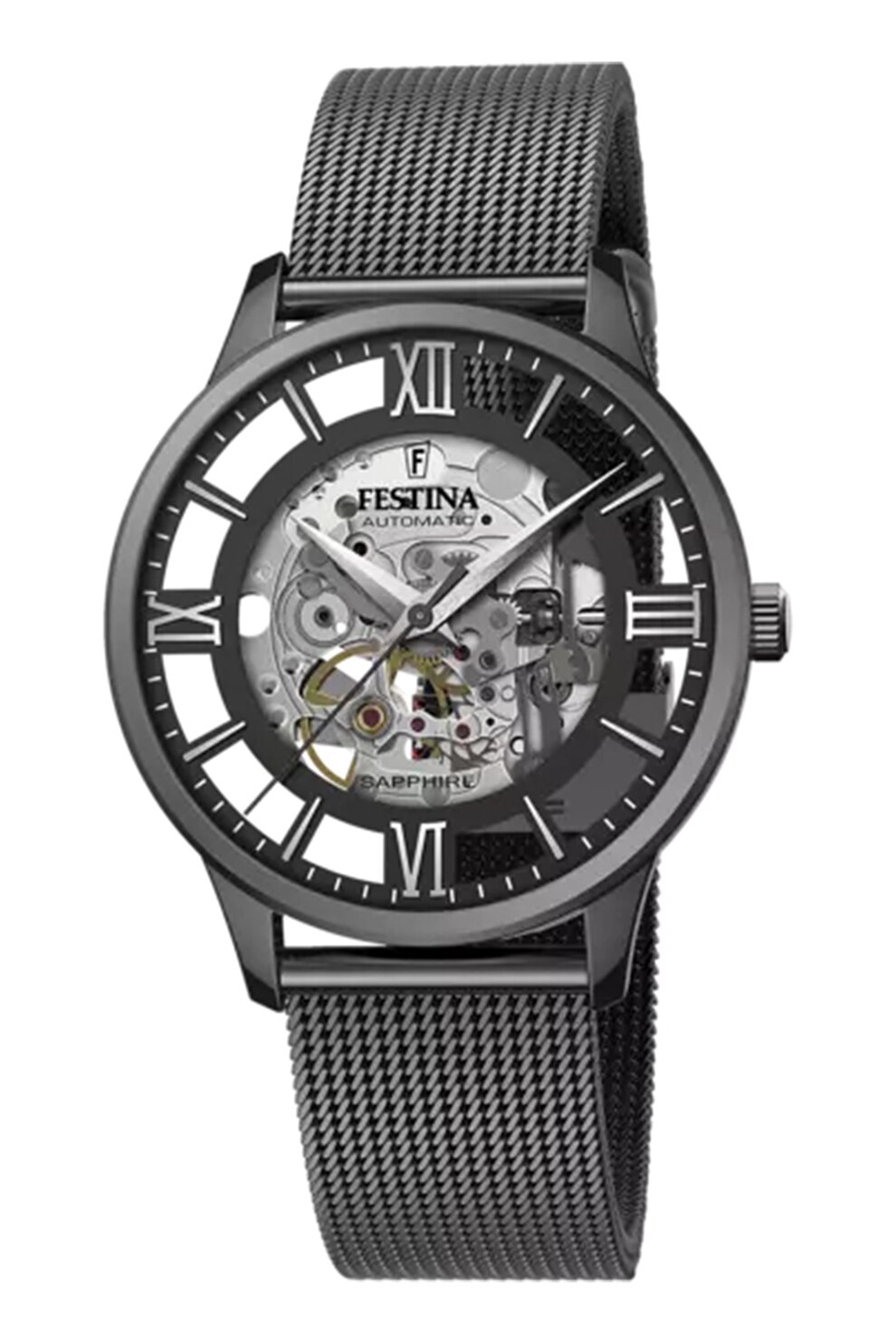 Festina, Ceas automatic din otel inoxidabil cu cadran cu logo, Negru