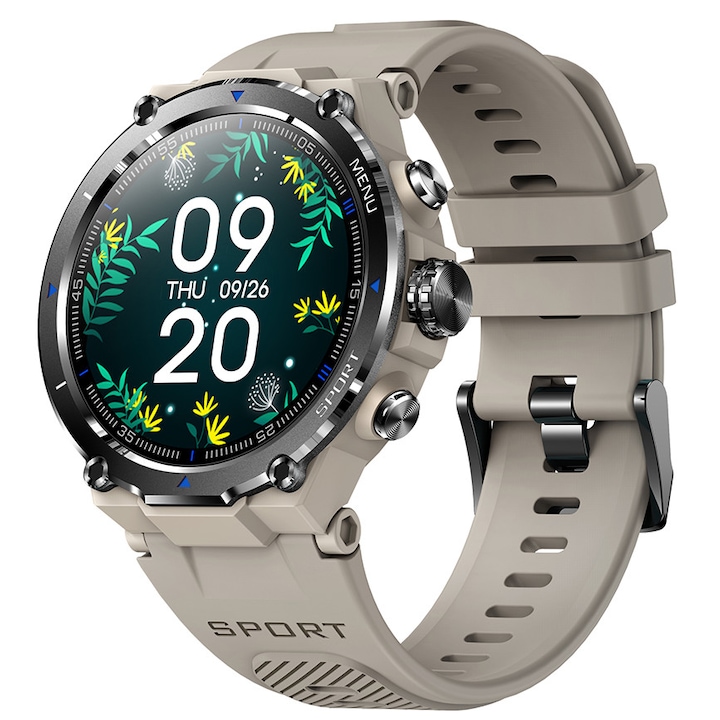 Смарт часовник, Techmoon, 1.32" Full Touch, Bluetooth разговори, SMS/известия в социални медии, Мониторинг на физическата активност/сън/сърдечен ритъм/SpO2 оксиметър, батерия 300 mAh, сив