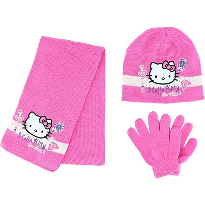 Set Caciula, fular si manusi Hello Kitty Roz 54 cm - eMAG.ro