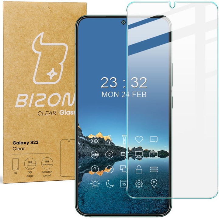 Folie protectie telefon, BIZON, Sticla, Samsung Galaxy S22, Transparent