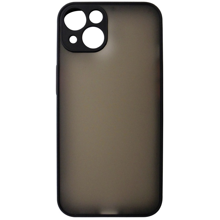 Husa spate policarbonat gri semitransparent si TPU negru, butoane rosii, pentru Apple iPhone 13