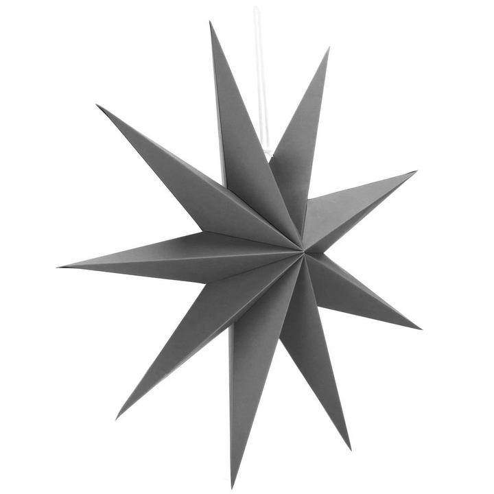 Dekoratív 3D papírcsillag, 9 sarokkal, 60cm, ezüst