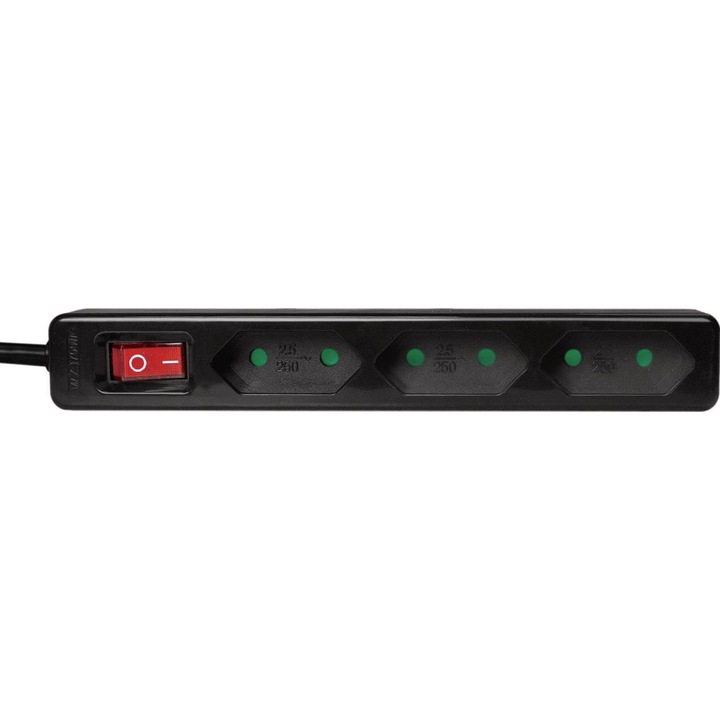 Prelungitor LogiLink LPS230B, 3 x prize EURo, 7.5 A, 1700W, protectie copii, intrerupator, 1.5 m Negru