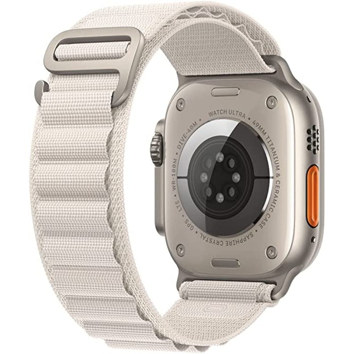 Curea smartwatch, MATCHEASY, Nylon, Compatibil cu Apple Watch 1/2/3/SE/4/5/6/7/8, 42/44/45/49 mm, Bej
