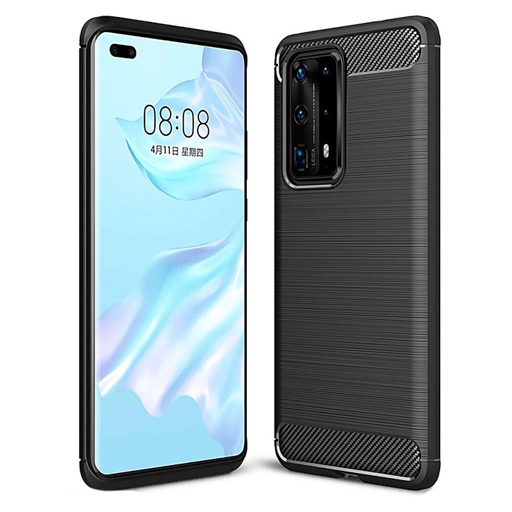 Husa Carbon compatibila cu Huawei P40 Pro, New Carbon Design, Negru