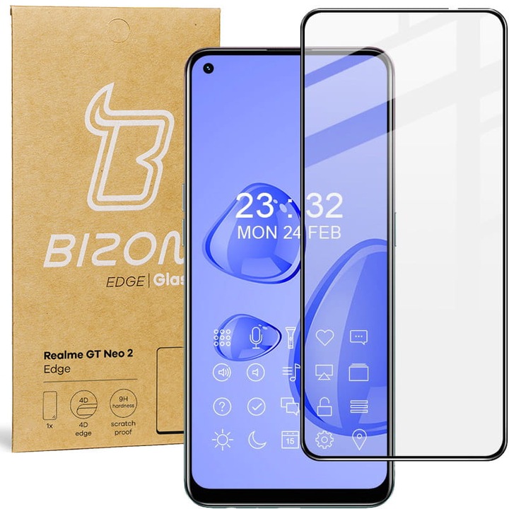 Защитно фолио за телефон, Bizon, Glass Edge, Glass, Realme GT Neo 2, Черен/Прозрачен