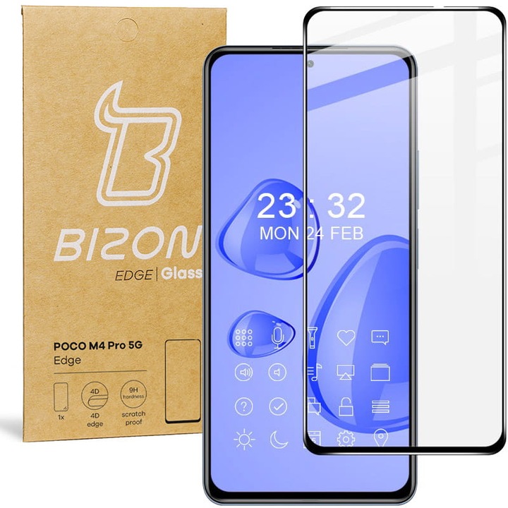 Протектор Bizon, Glass Edge, Glass, Xiaomi Poco M4 Pro 5G/Redmi Note 11s 5G, Черен/Прозрачен