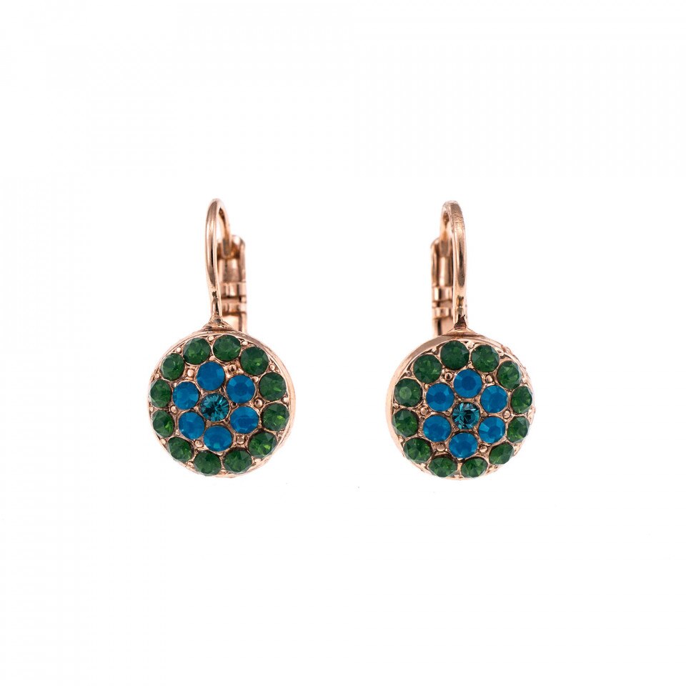 Cercei placati cu Aur roz de 24K, Cristale Swarovski, Julia by Roxannes - Mariana Jewellery, Verde/Albastru 1416-3322RG6