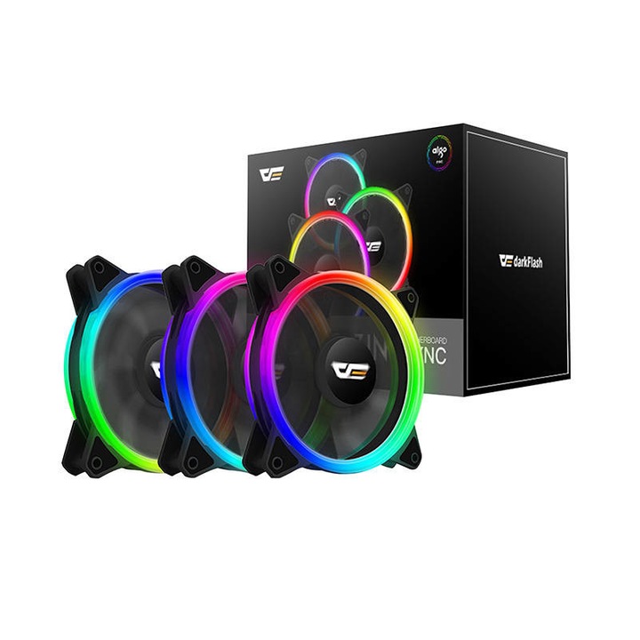 Комплект вентилатори за компютър Darkflash DR12 Pro ARGB 3in1 120x120, черен