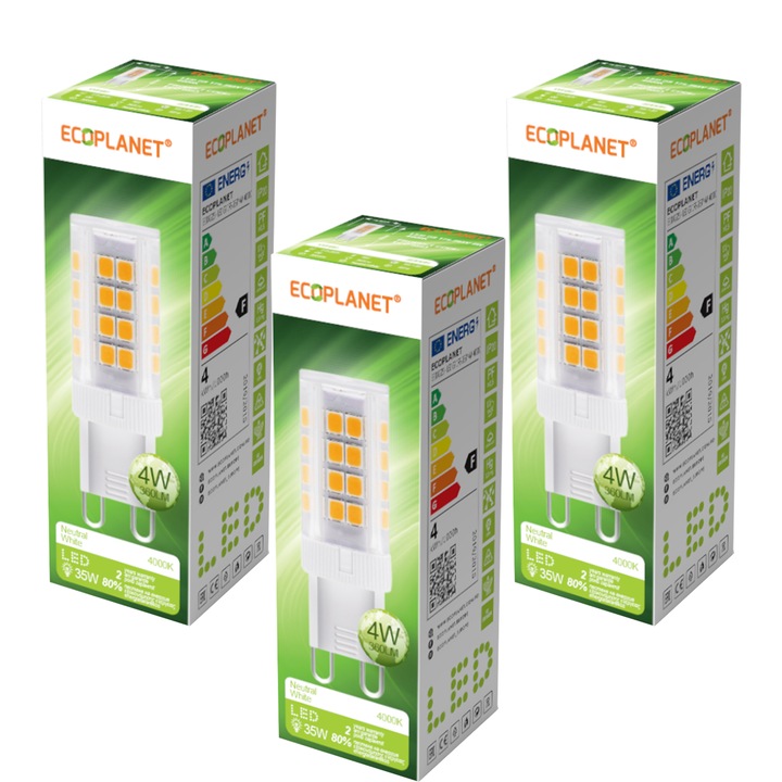 LED izzó Ecoplanet G9, 4W (35W), 340 LM, F, semleges fény 4000K, Matt, 3 db-os készlet