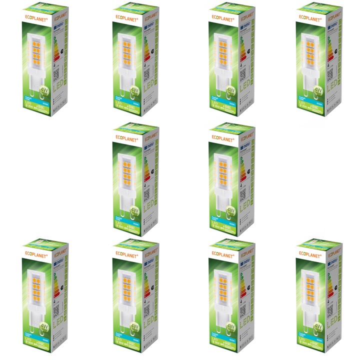 Set 10 Buc - Bec LED Ecoplanet G9, 4W (35W), 340 LM, F, lumina rece 6500K, Mat