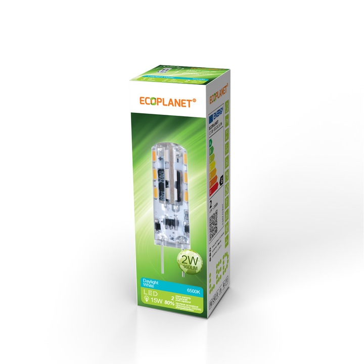 Комплект от 10 броя LED крушки Ecoplanet G4, 2W (15W), 170 LM, G, Студена светлина 6500K, Мат