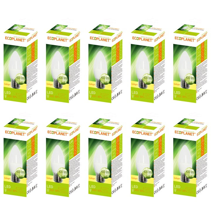 Комплект от 10 - Ecoplanet Led крушка, C35 230V 5W (40W), F, 3000K, топла светлина, E27