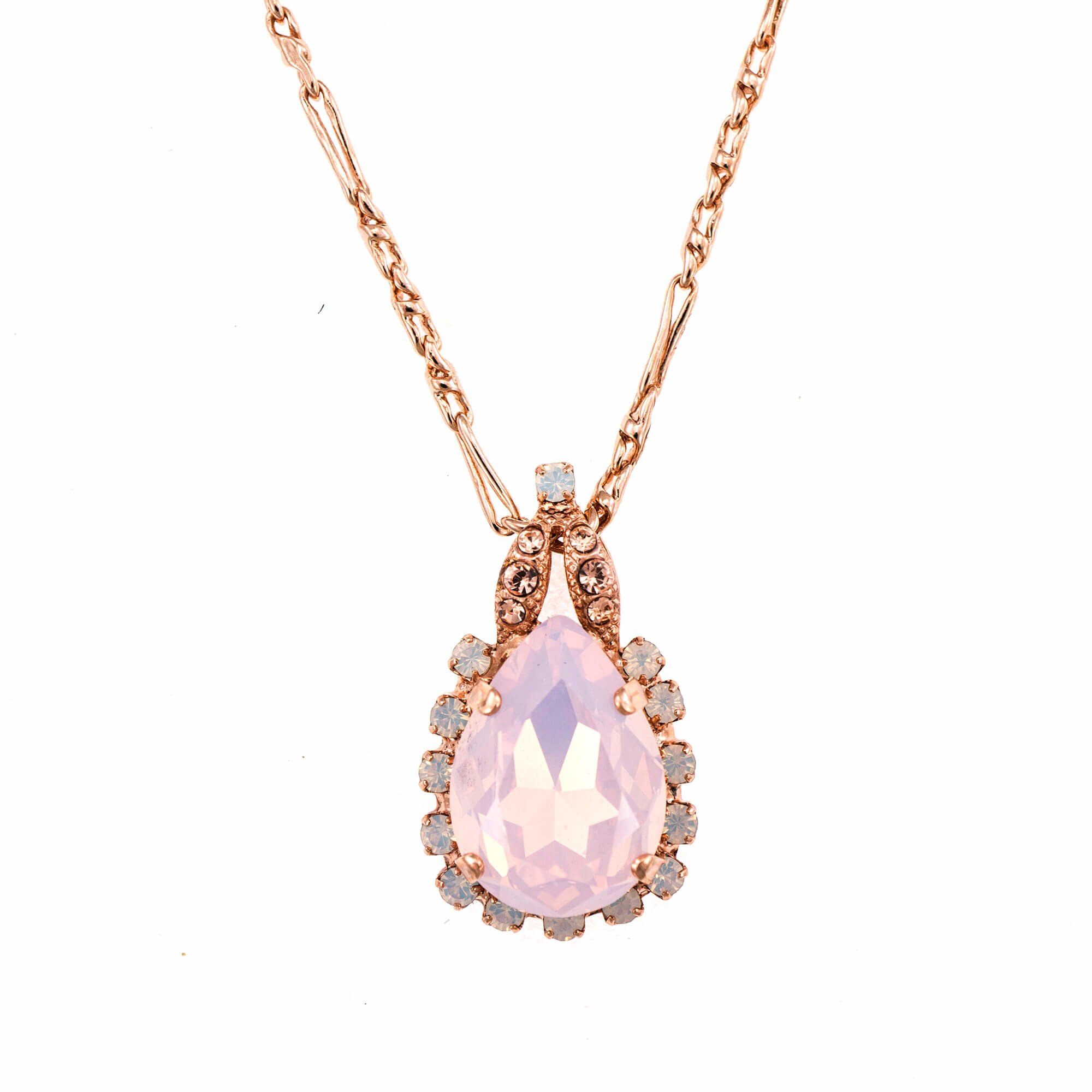 Pandantiv cu lant placat cu Aur roz de 24K, Cristale, Tiara Day by Roxannes - Mariana Jewellery, Alb/Roze 5098/2-2333RG