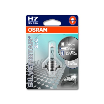 Bec auto halogen OSRAM 12V Silverstar 2.0 H7 PX26d 1 buc Bec auto halogen OSRAM 12V Silverstar 2.0 H7 PX26d 1 buc