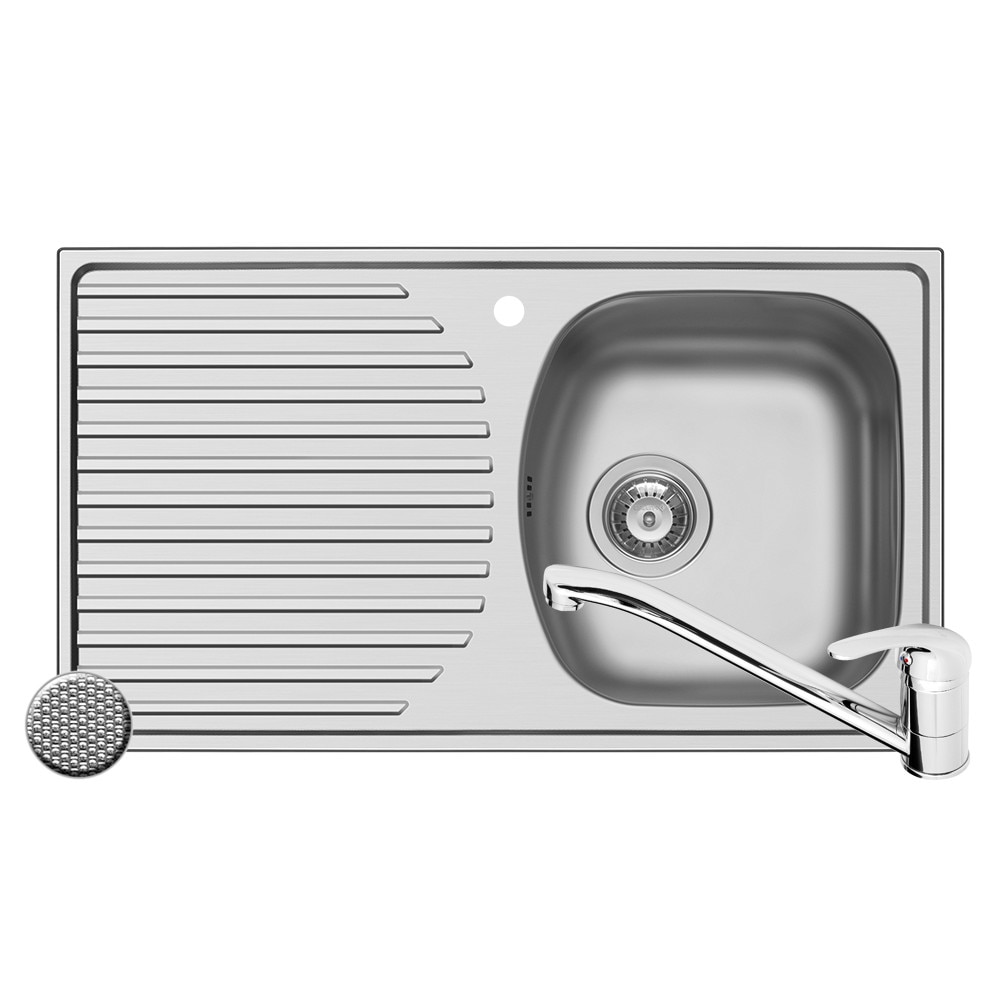 Pachet Pyramis chiuveta Ecoline ASPECT si baterie ASALIA, 1 cuva 1 picurator, 788x448mm, adancime 140mm, cuva dreapta, montare pe blat, finisaj antizgariere si cromat