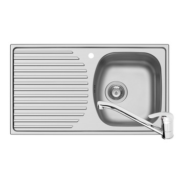 Pachet Pyramis chiuveta Ecoline ASPECT si baterie ASALIA, 1 cuva 1 picurator, 788x448mm, adancime 140mm, cuva dreapta, montare pe blat, finisaj lucios si cromat Pachet Pyramis chiuveta Ecoline ASPECT si baterie ASALIA, 1 cuva 1 picurator, 788x448mm, adancime 140mm, cuva dreapta, montare pe blat, finisaj lucios si cromat