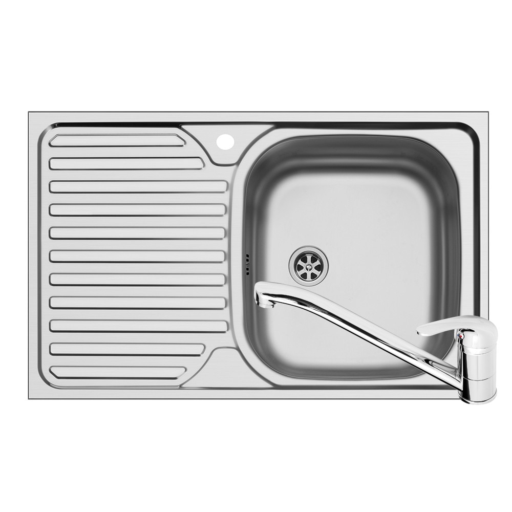 Pachet Pyramis chiuveta Ecoline CORE si baterie ASALIA, 1 cuva 1 picurator, 800x500mm, adancime 140mm, cuva dreapta, montare pe masca, finisaj lucios si cromat