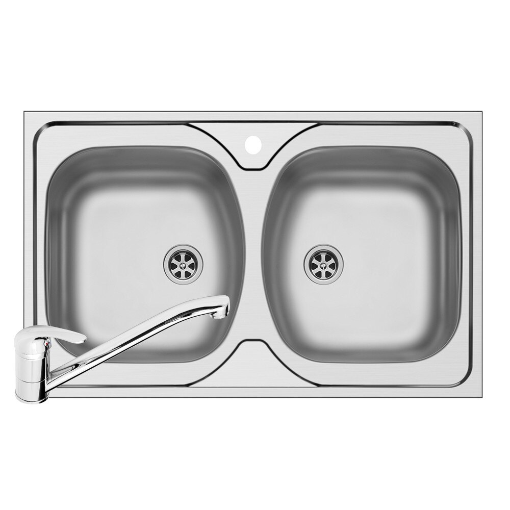 Pachet Pyramis chiuveta Ecoline CORE si baterie ASALIA, 2 cuve, 800x500mm, adancime 140mm, montare pe masca, finisaj lucios si cromat