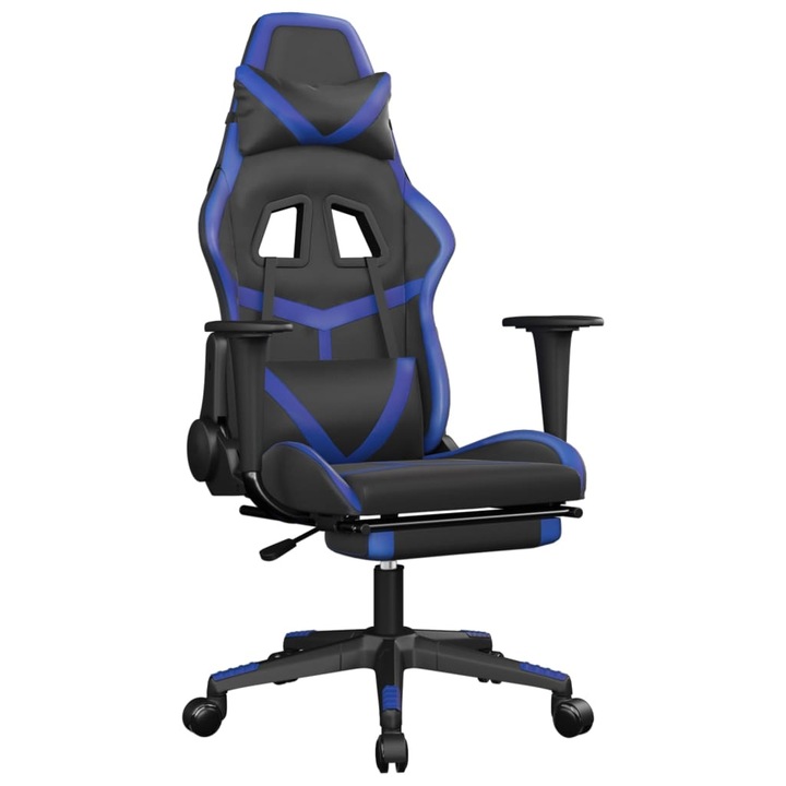 VidaXL Gamer szék lábtartóval, fekete/kék, műbőr, 15 kg 3143676