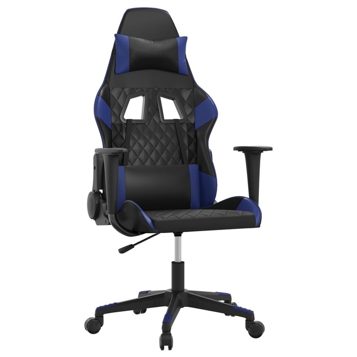 Scaun de jocuri vidaXL, negru si albastru, piele ecologica, 64 x 60 x (117-127) cm