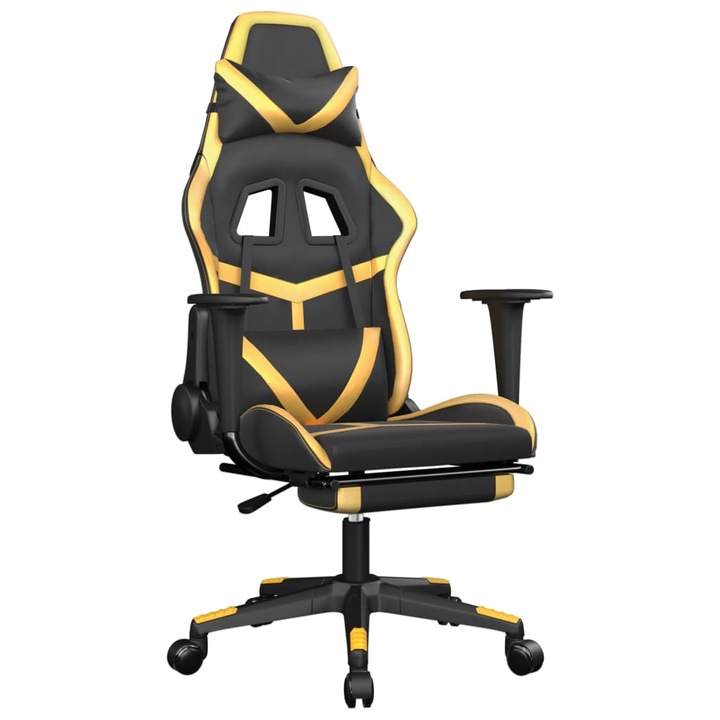 Scaun de gaming cu suport picioare negru/auriu vidaXL, piele ecologica, 15 kg 3143678