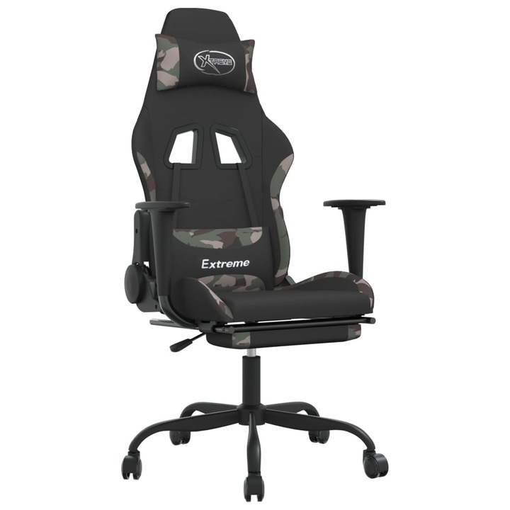 Scaun de gaming cu suport picioare vidaXL, negru si camuflaj, textil, 14.9 kg 3143732