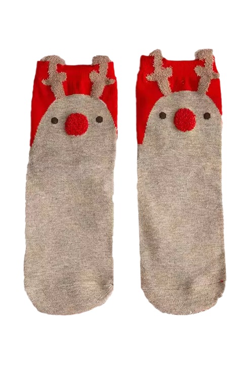 Sosete unisex, calduroase, moi si fine, cu imprimeu tematica de Craciun, M3, marime 36-42 EU, maro cu ren, EFAYN