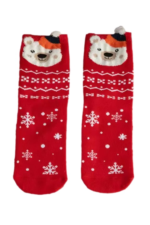 Sosete unisex, calduroase, moi si fine, cu imprimeu tematica de Craciun, M2, marime 36-42 EU, rosu cu ursulet, EFAYN