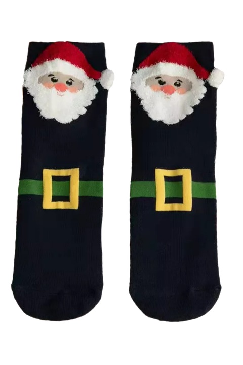 Sosete unisex, calduroase, moi si fine, cu imprimeu tematica de Craciun, marime 36-42 EU, negre cu Mos Craciun, EFAYN