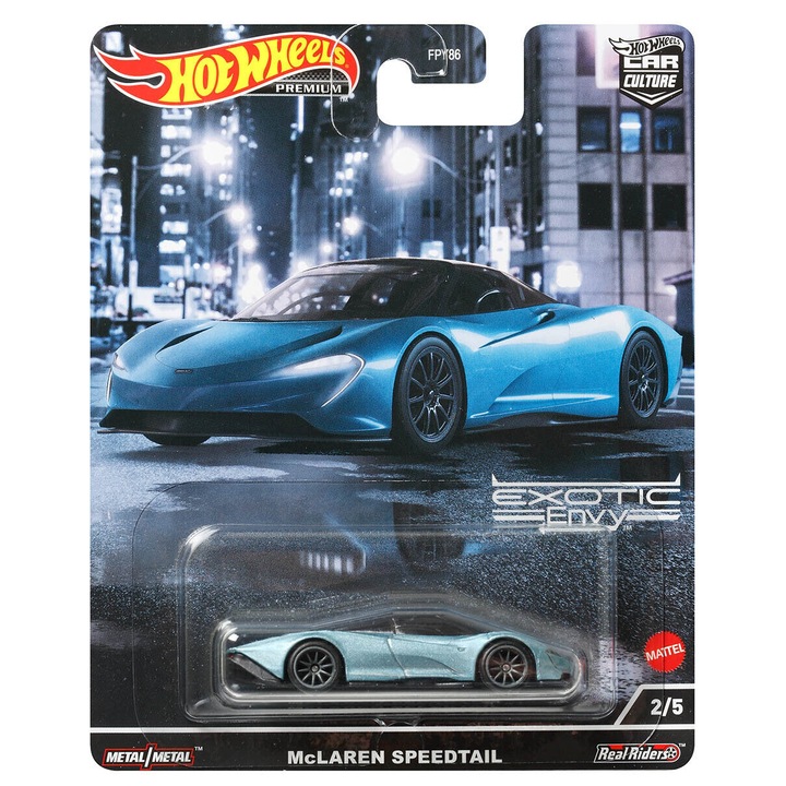 Masinuta Hot Wheels Premium McLaren Speedtail, 1:64, Albastru