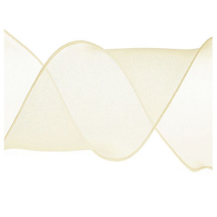 Panglica organza cu efect perlat, crem, latime 8 cm, 1 M
