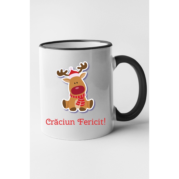 Cana personalizata cu interior negru, "Craciun Fericit!, modelul 6", 330 ml
