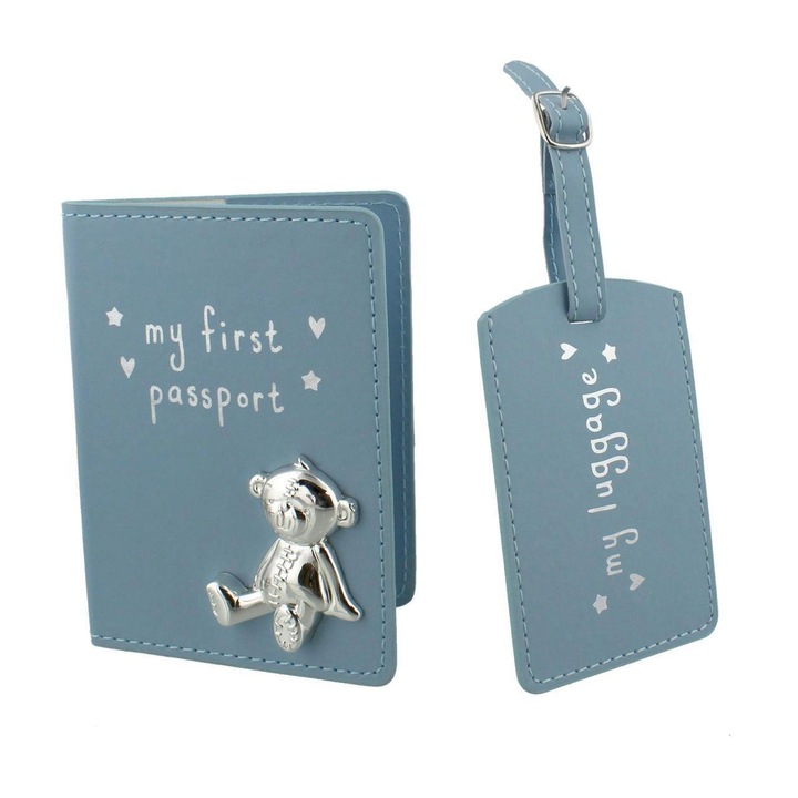 Комплект за първо пътуване на бебе My First Passport, Button Corner, син