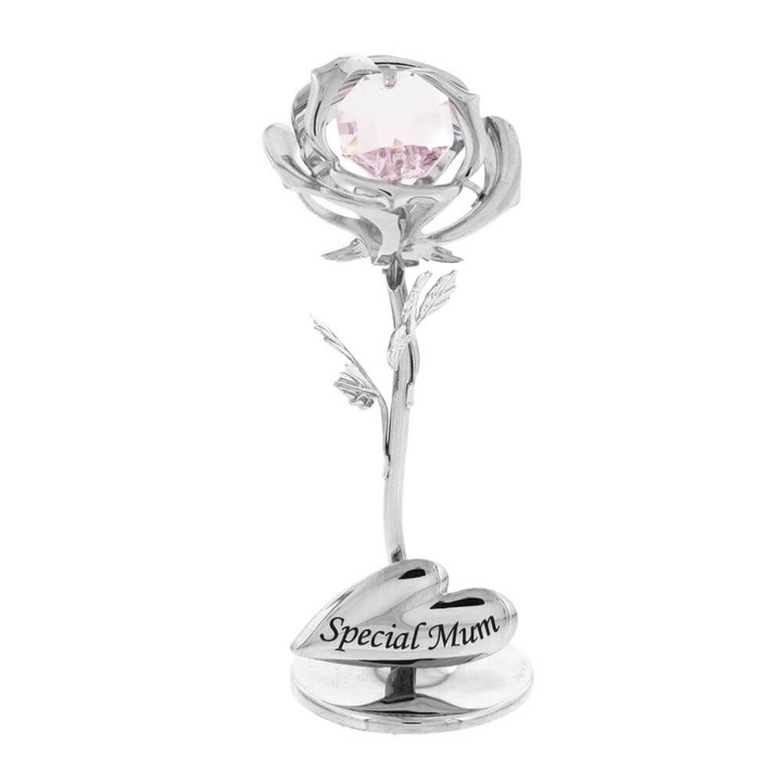 Ornament trandafir cu cristal Swarovski Special Mum Crystocraft argintiu