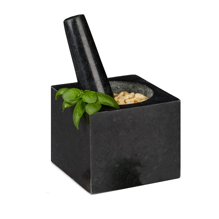 Mojar cu pistil Relaxdays, negru, granit, 9.5 x 11 x 11 cm