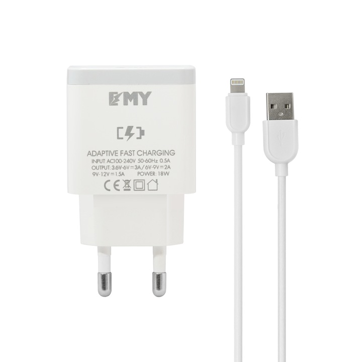 Iphone EMY-A301Q töltővel kompatibilis, Quick Charge 3.0, Lightning típusú kábel, 1m, 18W