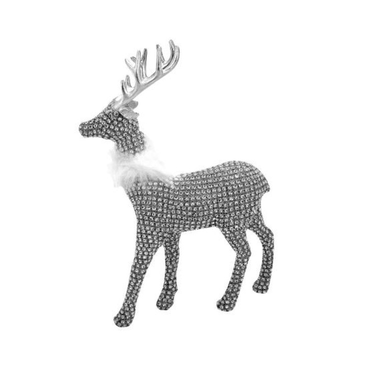 Коледна украса, Strend Pro, Елен с камъчета, сребро, 23x33 cm